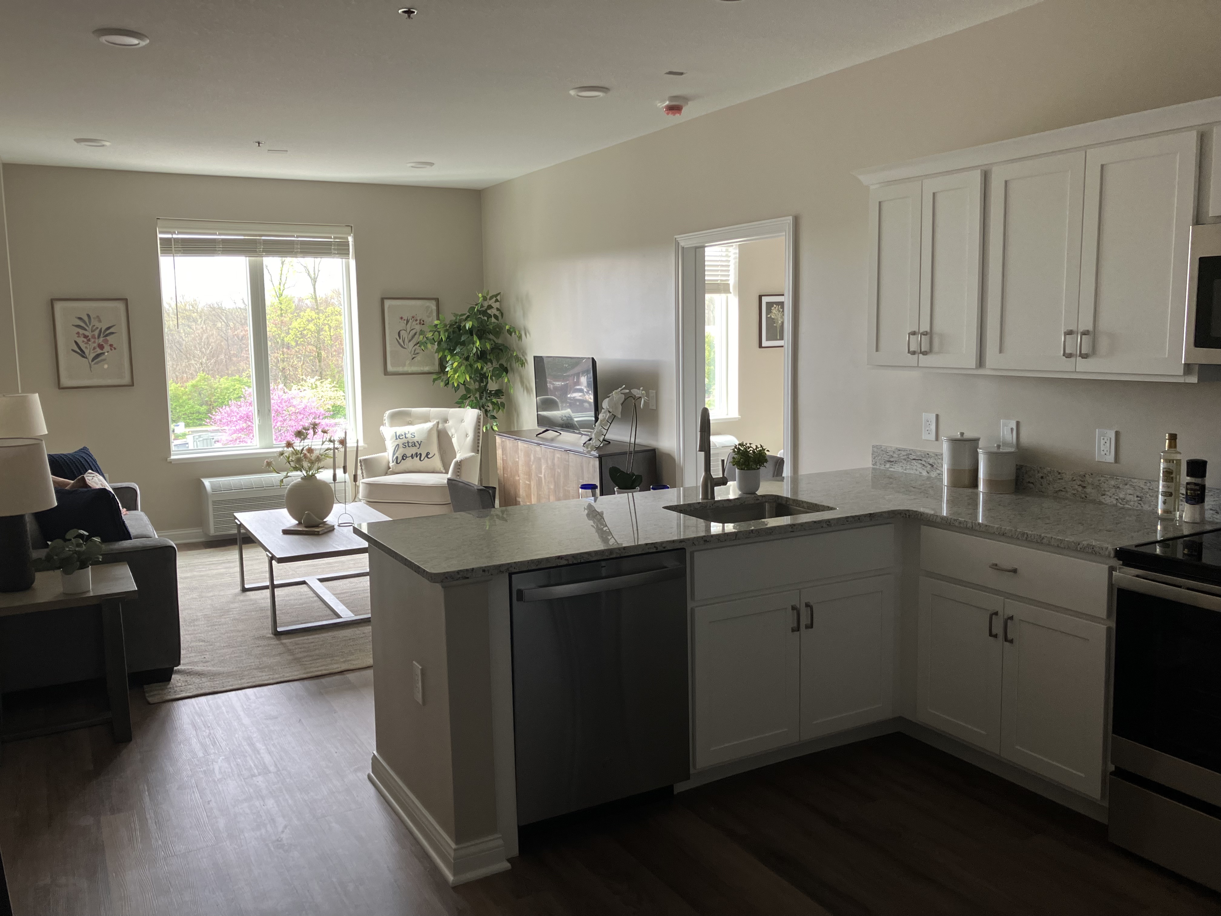 Residence kitchen and living space at Twin Towers Senior Living Community.