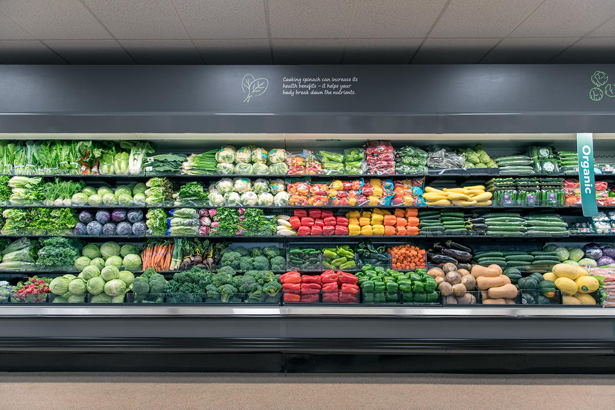 Wide shot of produce case.