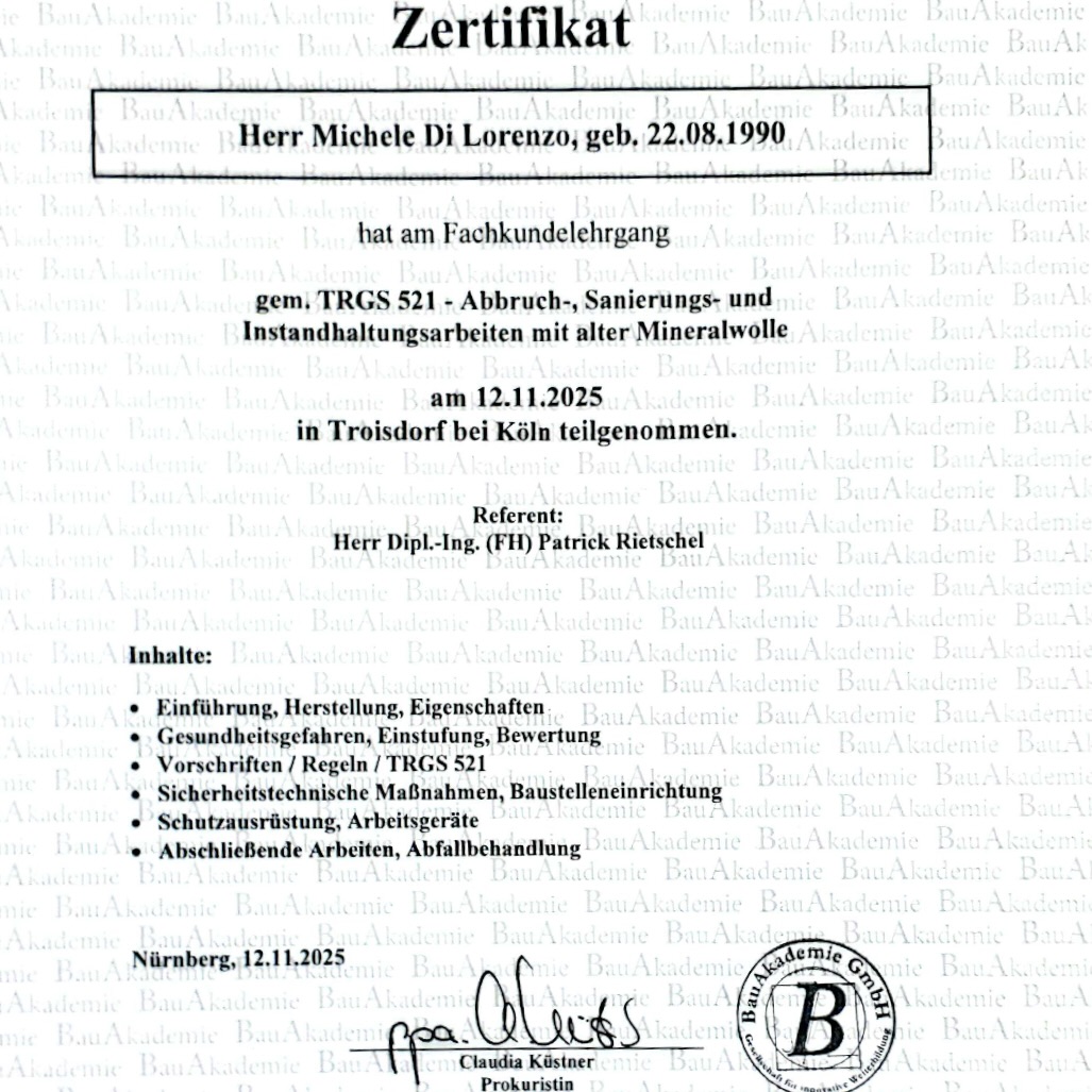Kundenbild groß 17 Di Lorenzo Entrümpelung, Entkernung, Abriss & Asbestsanierung
