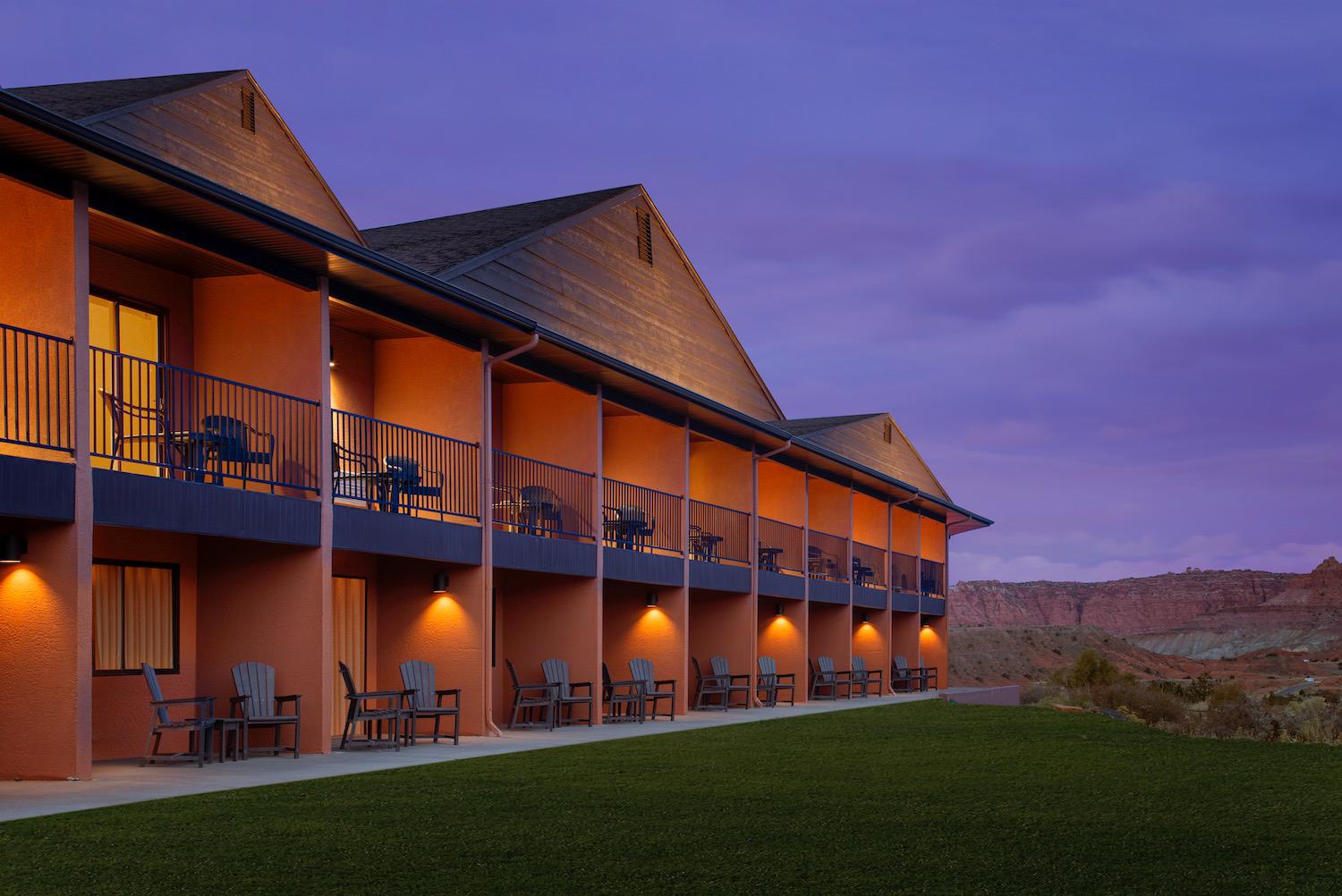 Located just one mile from the entrance of Capitol Reef National Park, our Torrey, Utah Hotel treats you to an immersive glamping experience. Our unique lodging options consist of Conestoga Wagons, Teepees, and stand-alone Cabins encapsulating an unconventional charm. For guests desiring a traditional hotel stay, we also provide a range of suites and guest rooms.
Situated on 58-acres, our hotel allows you to soak in spectacular views of the surrounding red rock cliffs. Rejuvenate in our hot tub or the seasonal outdoor heated pool. For adventure seekers, we offer exciting activities like hiking alongside pack llamas, awe-inspiring horseback rides, and thrilling jeep safaris.
With amenities such as an on-site restaurant, complimentary WiFi, fitness center, gift shop, and guest laundry facility, we go the extra mile to ensure a comfortable and enjoyable stay for our guests. Capitol Reef Resort provides the ideal lodging experience while exploring Utah’s prestigious Mighty 5 National Parks.
