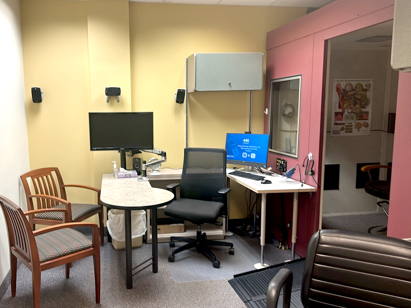 Interior photo of the hearing testing office for AudioNova hearing clinic in Grand Rapids, MI