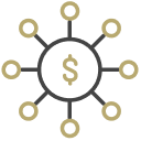 Money symbol with protruding lines icon.