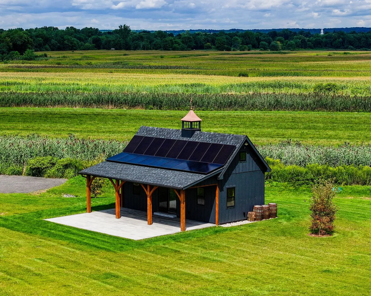 Off-grid solar system installed on a rural outbuilding