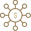 Money symbol with protruding lines icon.
