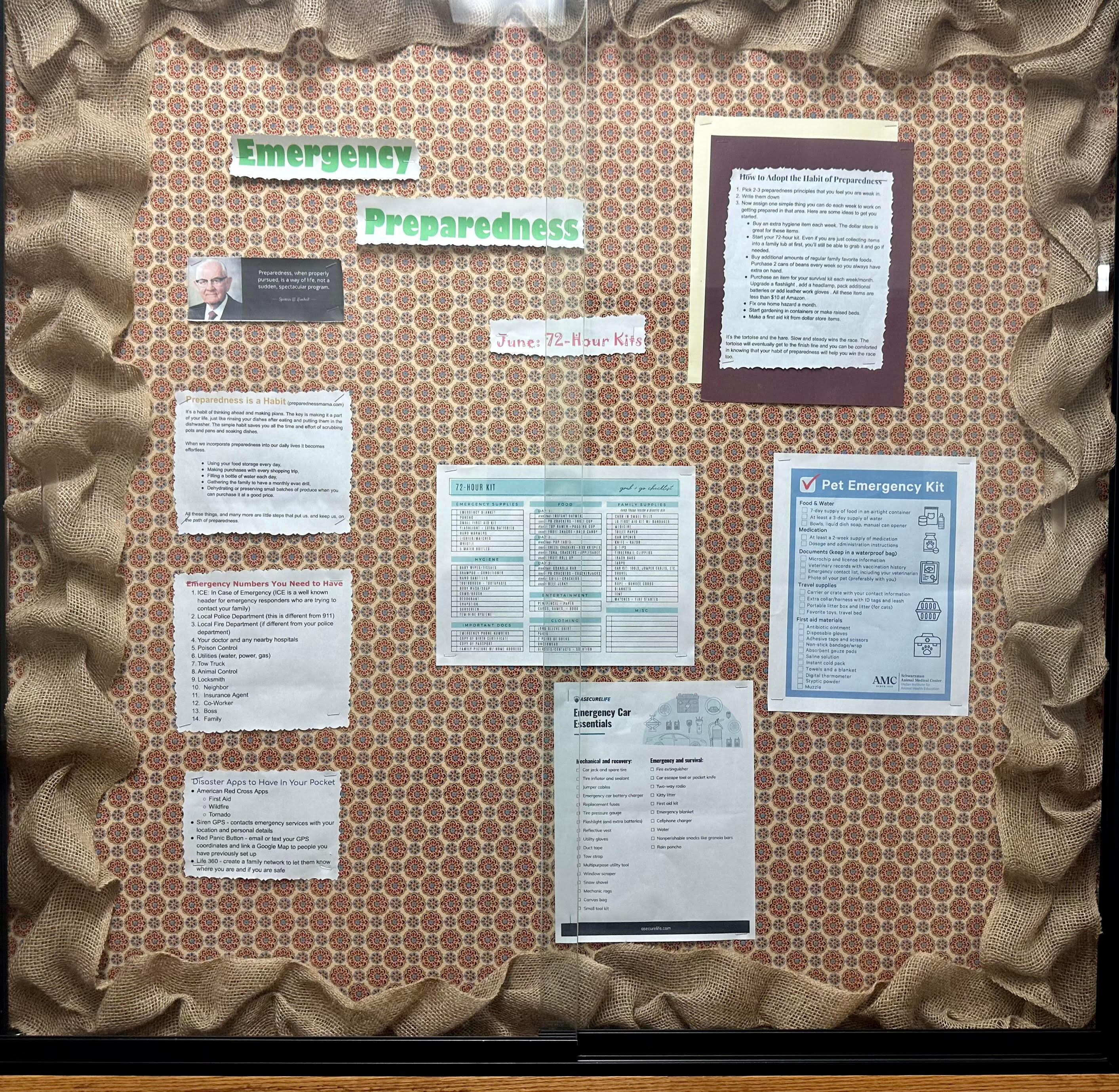 A bulletin board in the hallway of the church building.