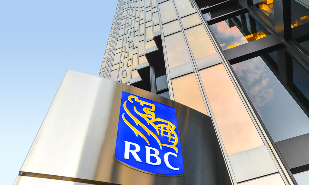Bottom-up view of RBC logo.