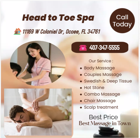 Our traditional full body massage in Ocoee, FL
includes a combination of different massage therapies like
Swedish Massage, Deep Tissue, Sports Massage, Hot Oil Massage
at reasonable prices.