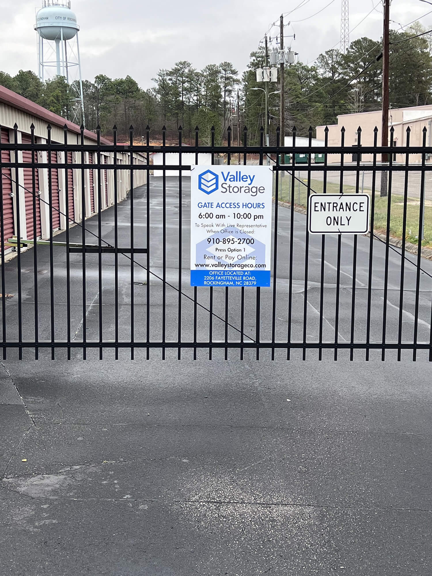 Gated Entrance to Valley Storage in Rockingham NC