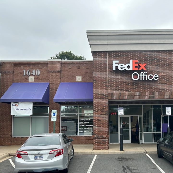 Exterior photo of FedEx Office location at 1640 Sardis Rd N\t Print quickly and easily in the self-service area at the FedEx Office location 1640 Sardis Rd N from email, USB, or the cloud\t FedEx Office Print & Go near 1640 Sardis Rd N\t Shipping boxes and packing services available at FedEx Office 1640 Sardis Rd N\t Get banners, signs, posters and prints at FedEx Office 1640 Sardis Rd N\t Full service printing and packing at FedEx Office 1640 Sardis Rd N\t Drop off FedEx packages near 1640 Sardis Rd N\t FedEx shipping near 1640 Sardis Rd N