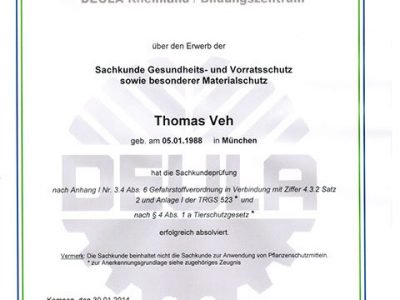 Zertifikate_ Thomas Veh Schädlingsbekämpfer Thomas Veh Schädlingsbekämpfung München