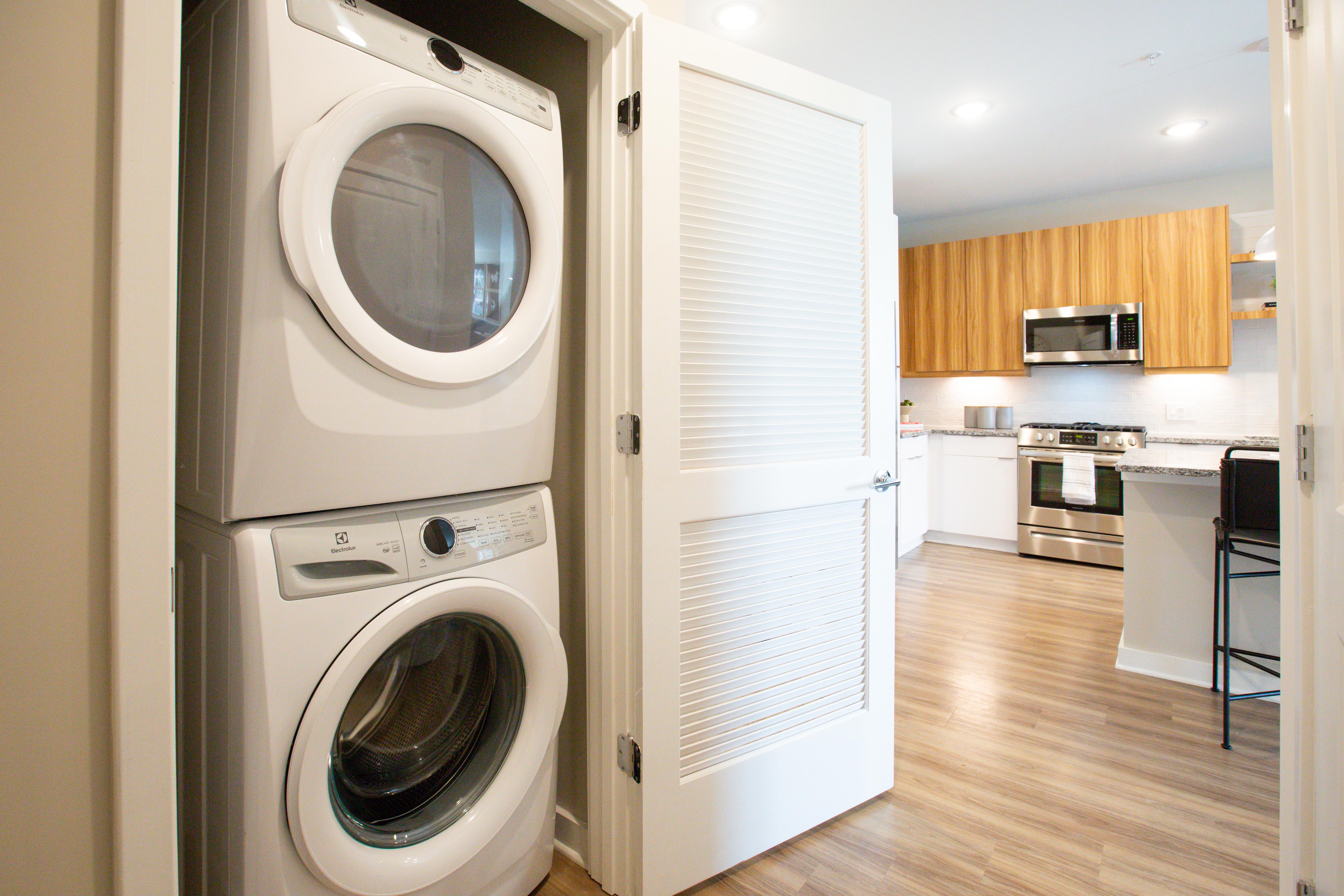 Superior appliance package complete with front-loading washer/dryer.