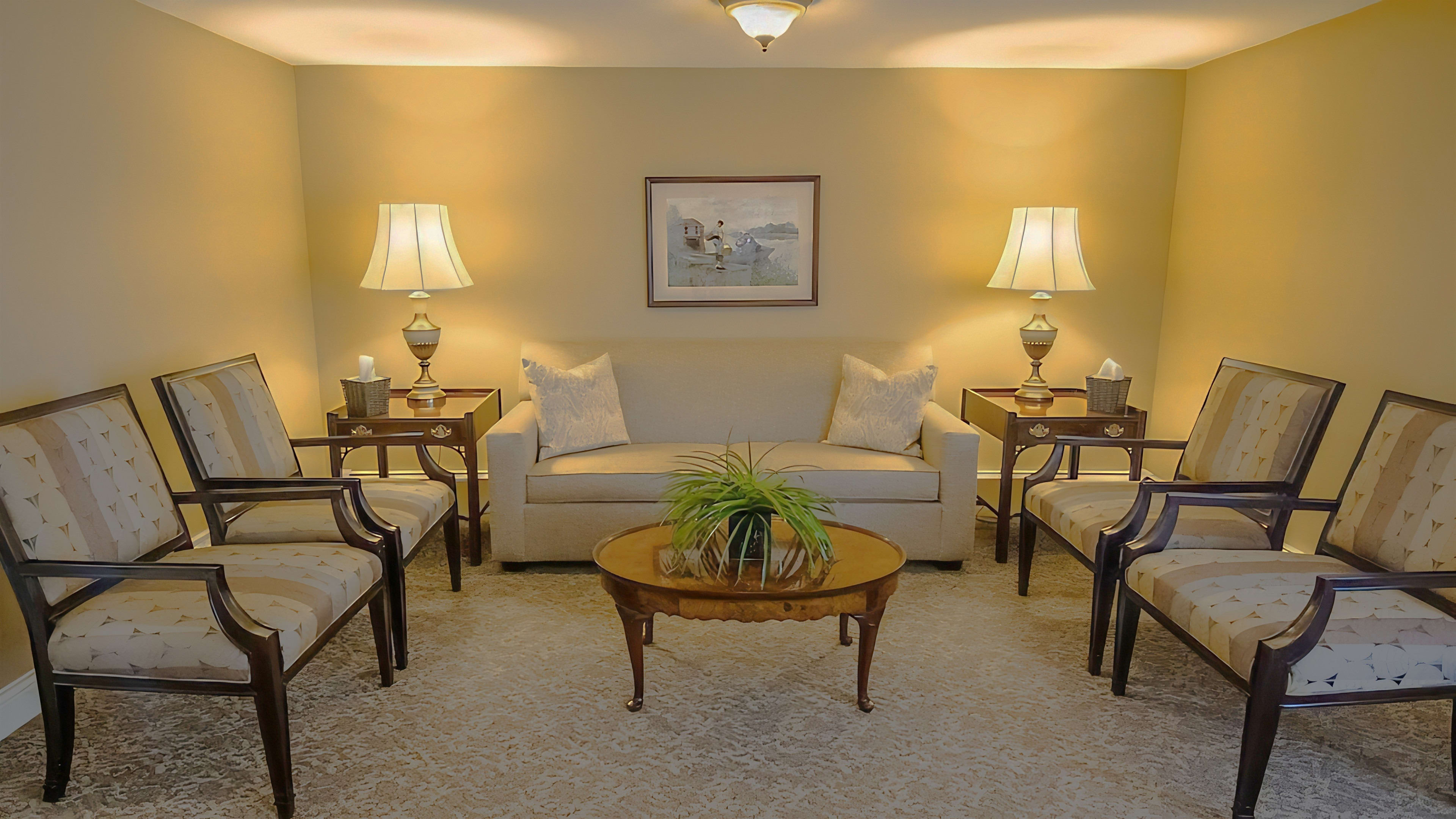 A sitting area at The Spring Lake Chapel, where families meet with our funeral directors.
