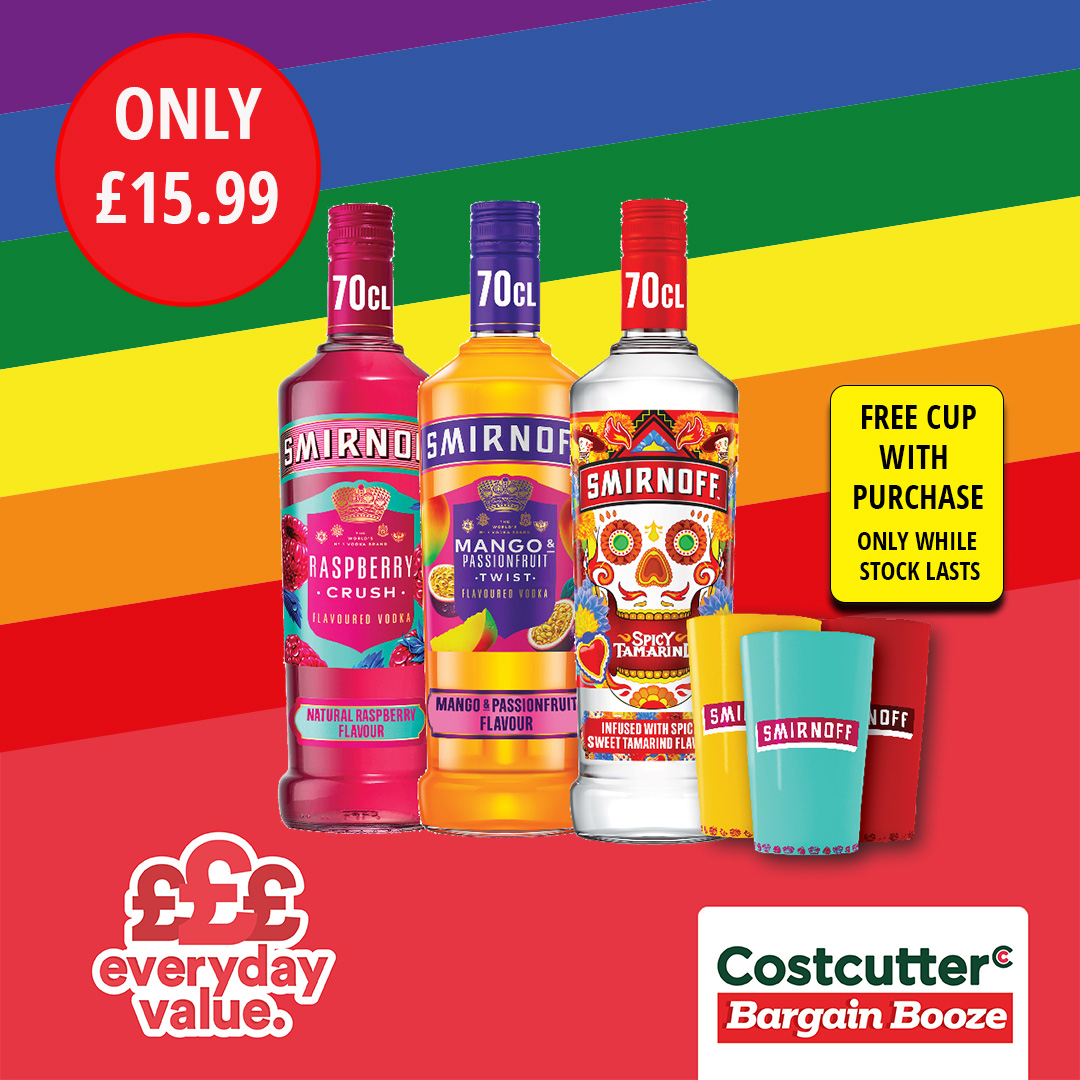 Only £15.99 for Smirnoff flavoured vodka Costcutter featuring Bargain Booze Nuneaton 02476 394515