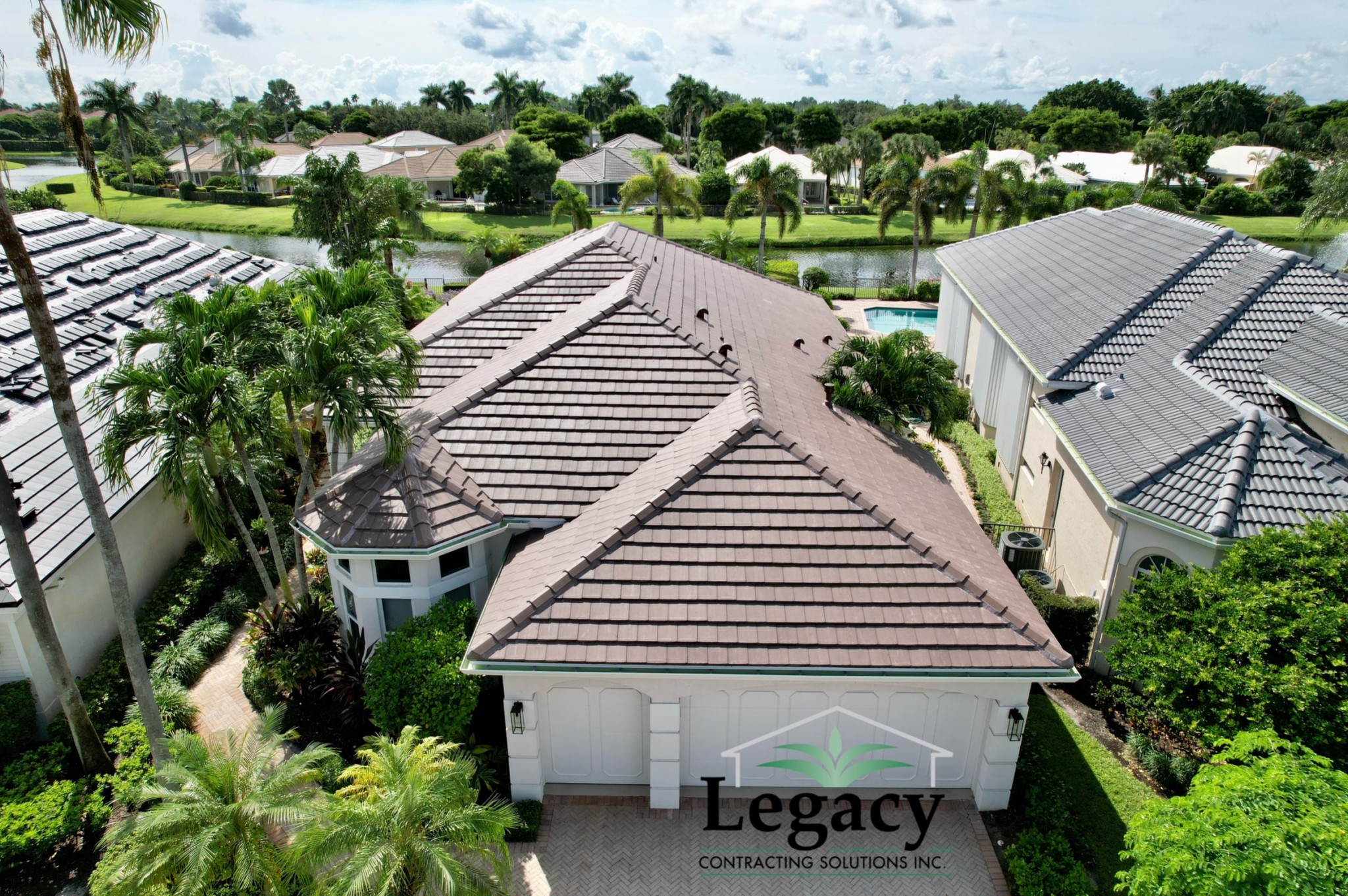 We replaced this roof located in Palm Beach Gardens. This flat tile is from Eagle and the color is called Cocoa Range.