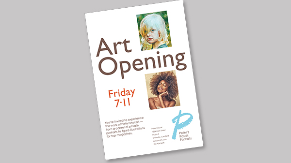 A printed art opening poster