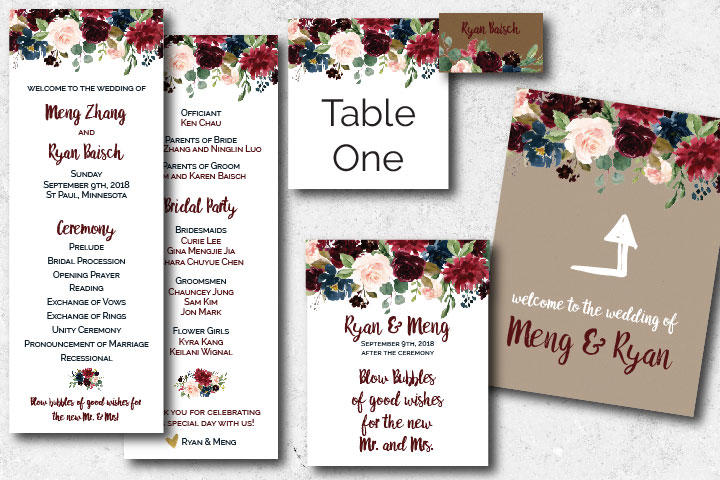 assortment of printed wedding materials