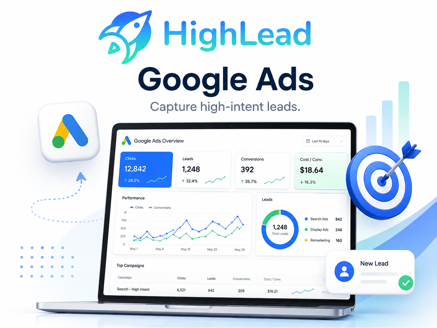 Google Ads
HighLead helps local service businesses generate qualified leads with targeted Google Ads campaigns, conversion tracking, and ongoing optimization.