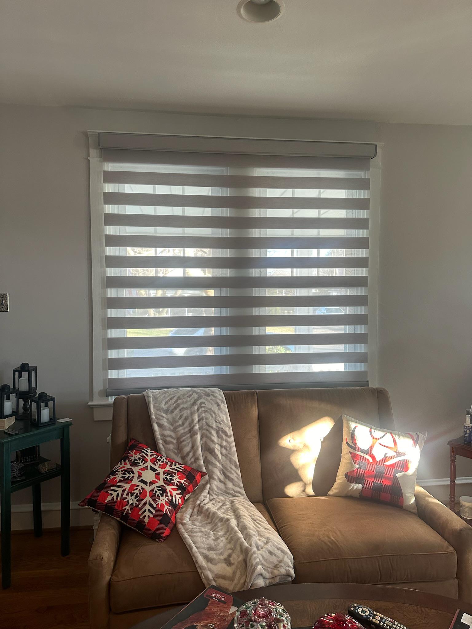 Beautiful dual sheer shades offer the best of both worlds with light filtration and privacy!  It's like two shades in one!