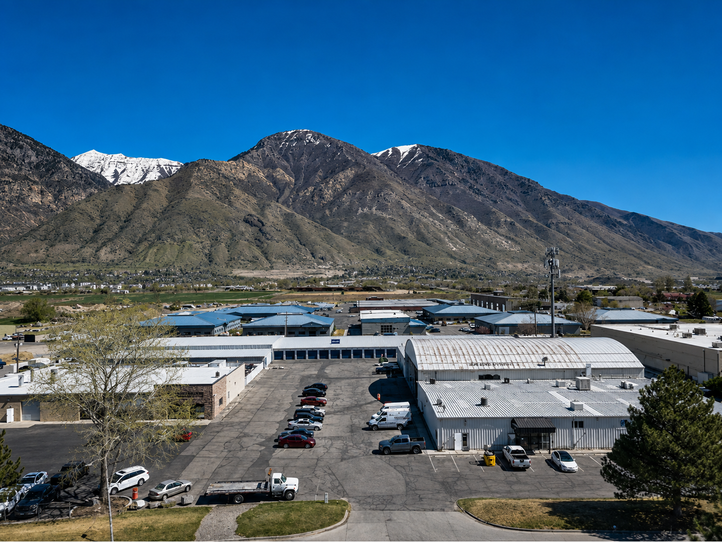 Aerial view of the Big Ben’s Storage facility in Provo, Utah, showing the storage buildings, blue ro 