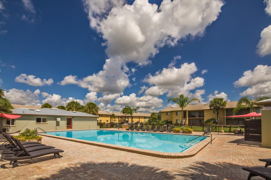 Sparkling swimming pool and sun deck