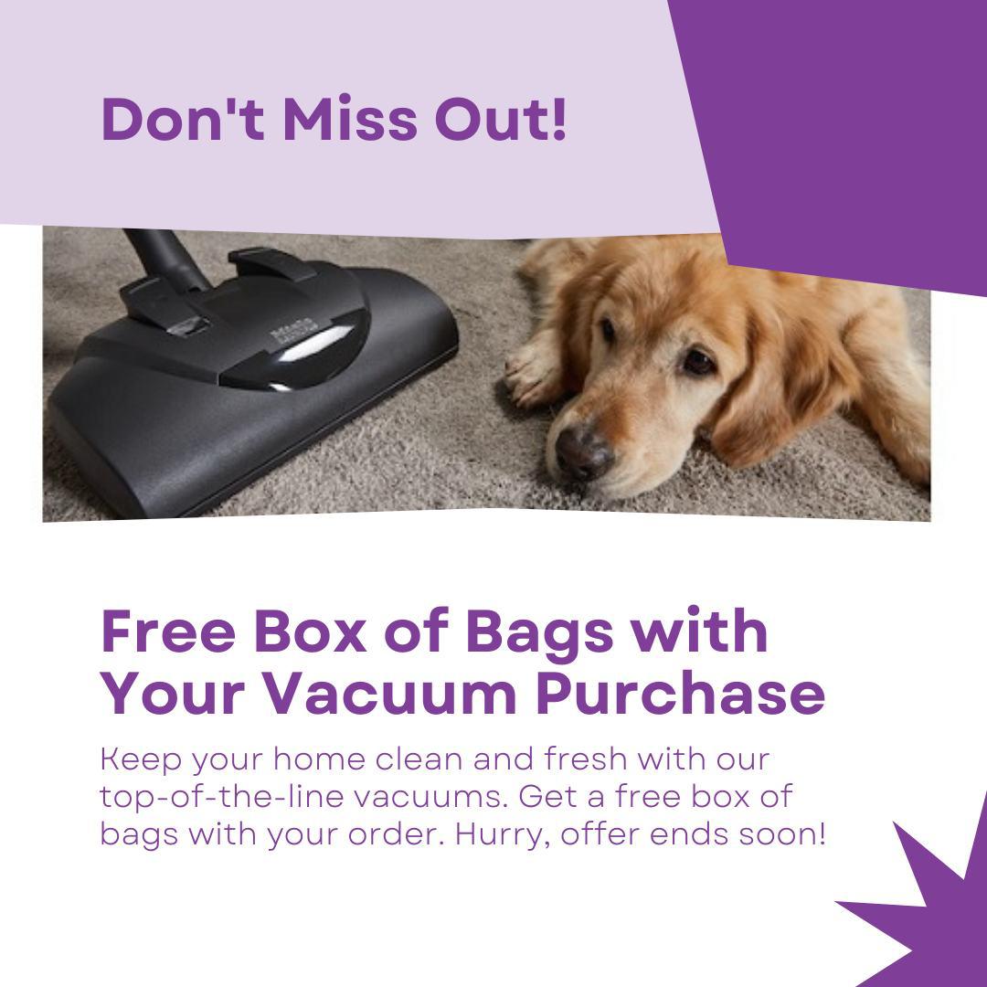 Get your first box of bags on us! Get a free 4pack of bags with every Miele Cannister vacuum purchase between now and the end of the month. #MieleUSA #cleaningtips