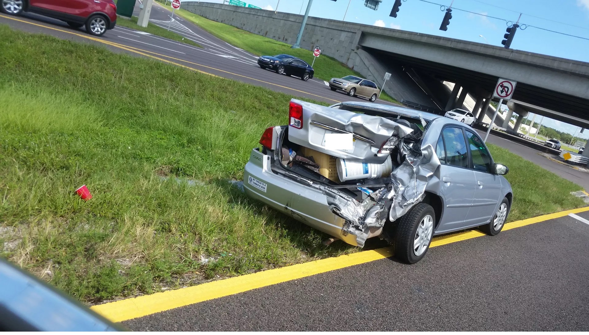 Honda civic with stuff pushed in Florida Junk Cars Tampa (813)833-9273