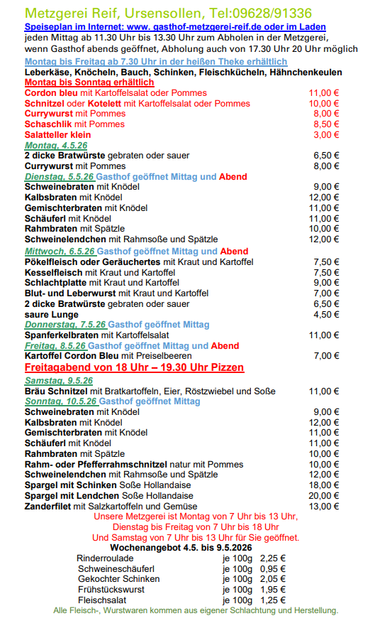Metzgerei & Partyservice Reif, Raiffeisenstraße 6 in Ursensollen