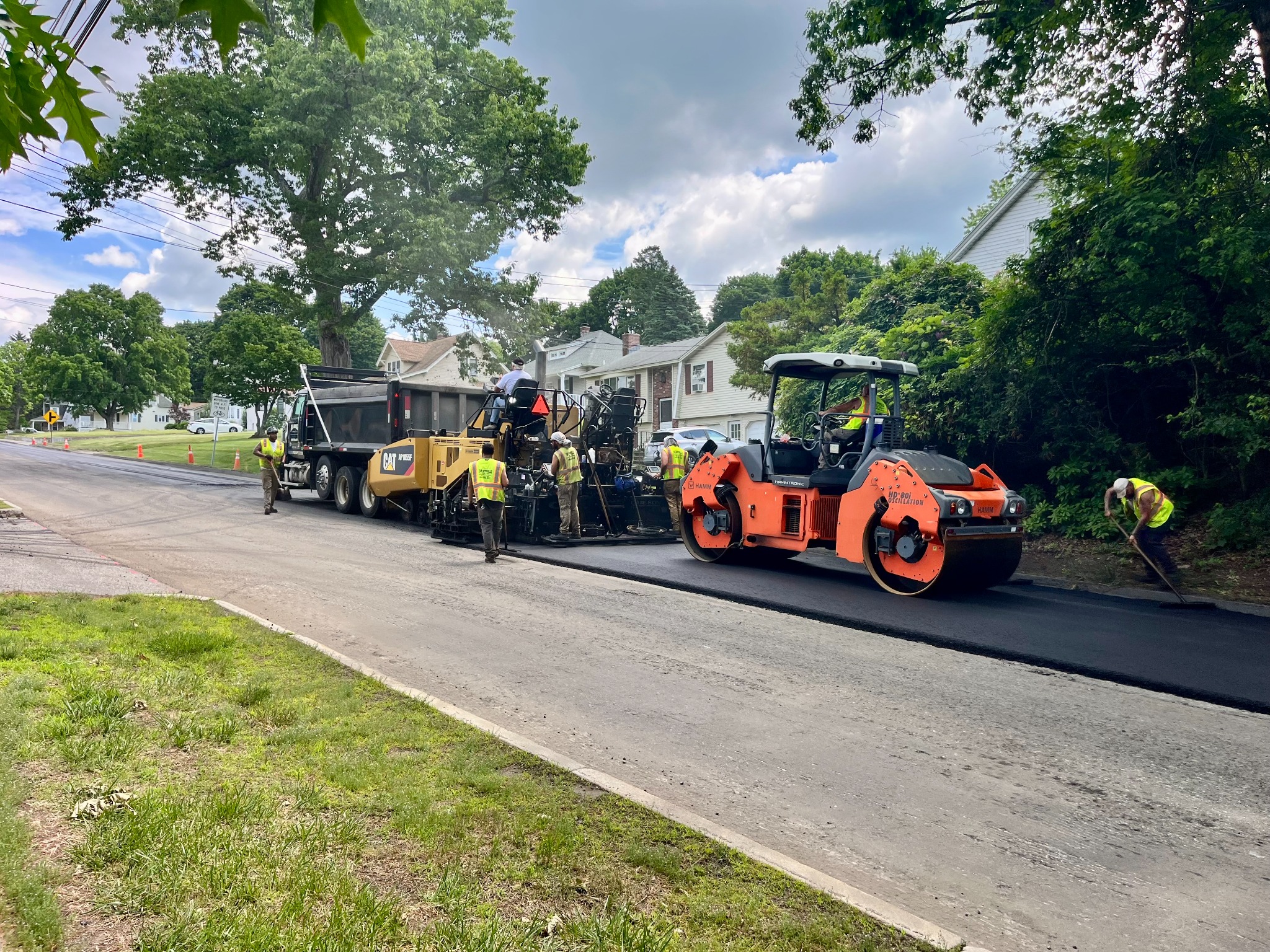 Paving a road in Shrewsbury, MA 