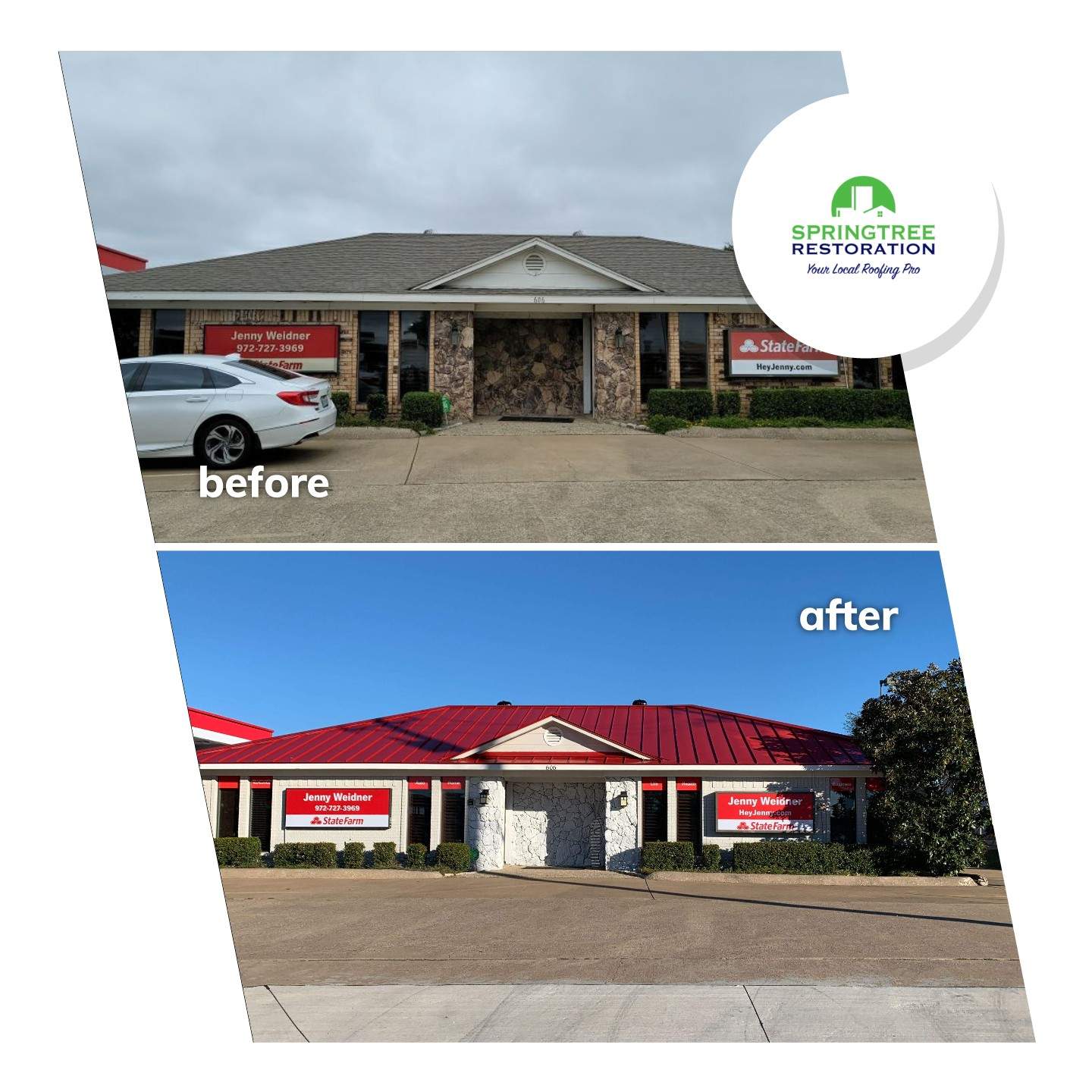 Before and After Project Promotion Metal Roof Replacement Springtree Restoration  - Allen, TX Allen (940)301-0043