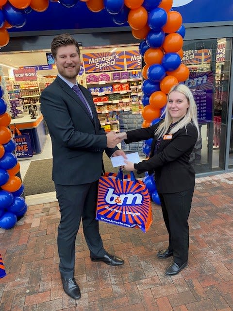 B&M store staff were delighted to welcome local charity Newlife Cannock. The charity received £250 worth of B&M vouchers for taking part in B&M's special day.