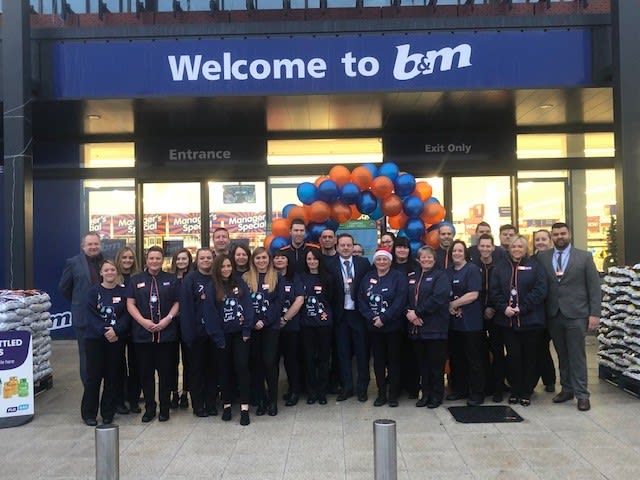 The store team at B&M's newest store in Ipswich pose in front of their wonderful new Home Store & Garden Centre, located on Northumberland Retail Park.