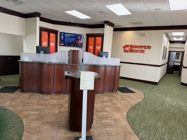 Lobby inside of 1st Source banking center on E State Blvd in Fort Wayne, Indiana