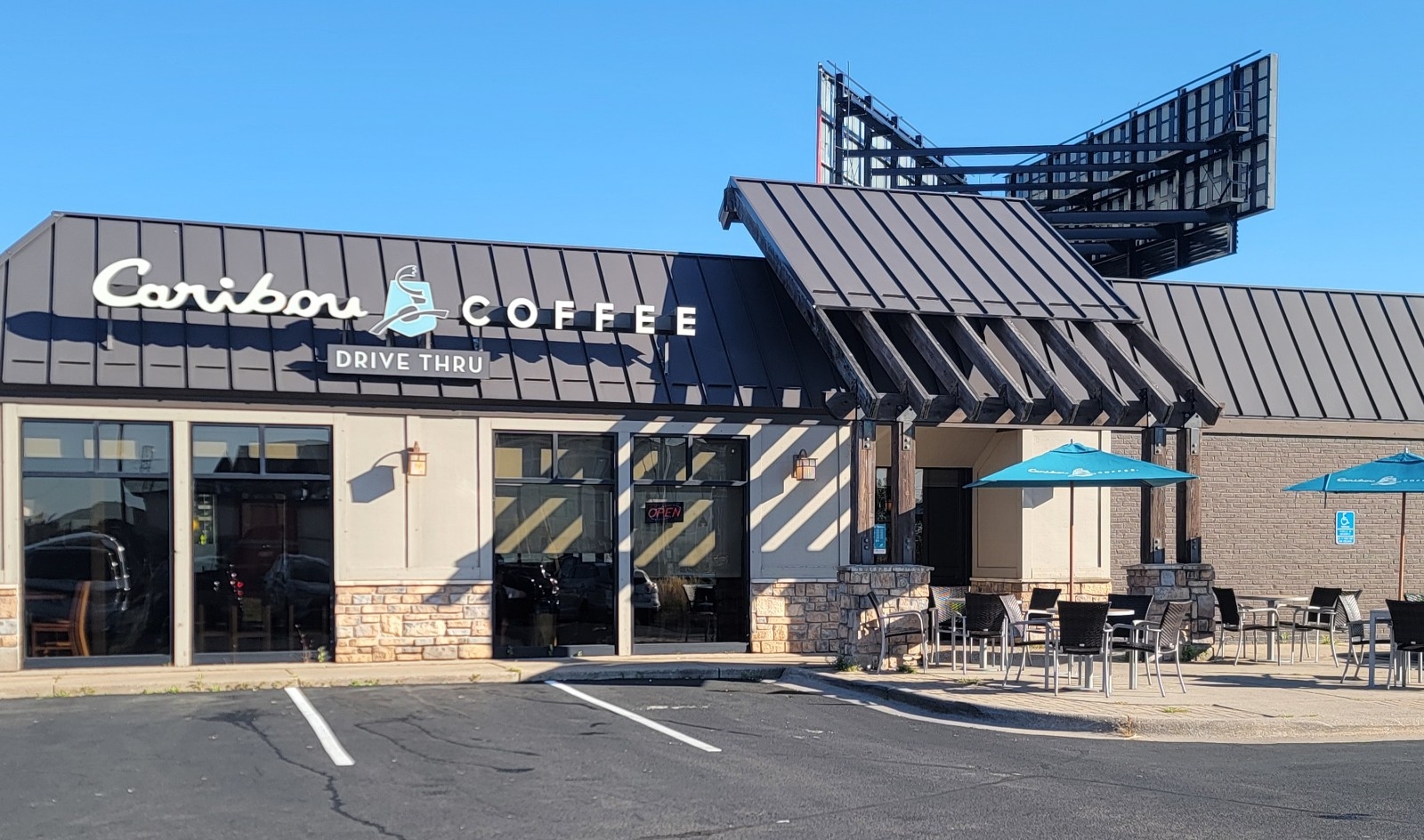 Storefront of the Caribou Coffee at 3354 Rice Street in Little Canada