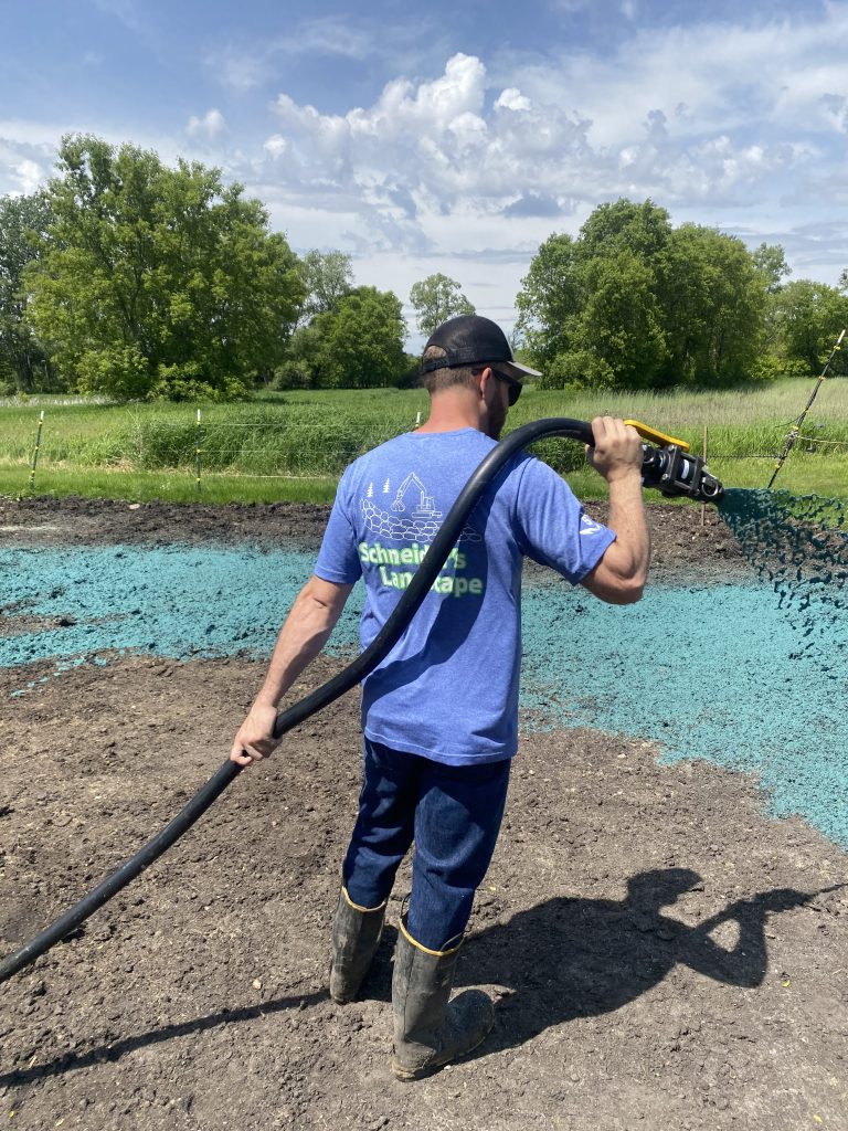 Our crew putting hydroseeding to work on a large open area. Efficient, even coverage that gives your grass the best start possible.