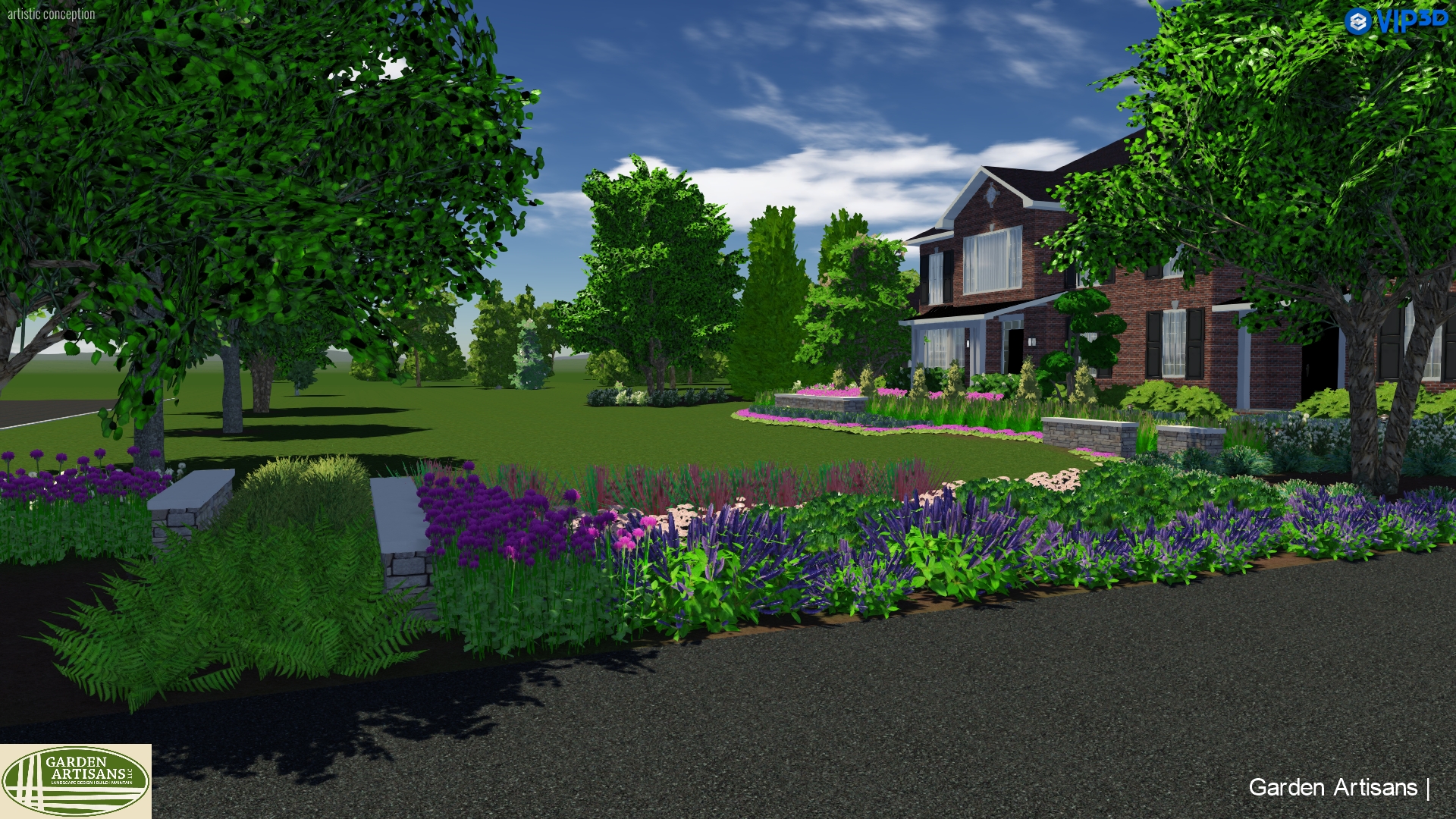 A 3D color rendered planting design model that we developed in the fall. We broke ground last week on the first phase of this front planting design! Our design build teams have been laying out the planting beds, drainage, and front entry wall. I am working on purchasing the specimen trees! Visit our new website to learn more! gardenartisansllc.com 609-371-0099  3d  color  rendering  plantingdesign  model  groundbreaking  planting  design  designbuild  designprocess  team  plantingbeds  drainage  frontentry  wall  specimentrees  trees  newwebsite  thinkitfirst  landscapedesign  landscapearchitecture