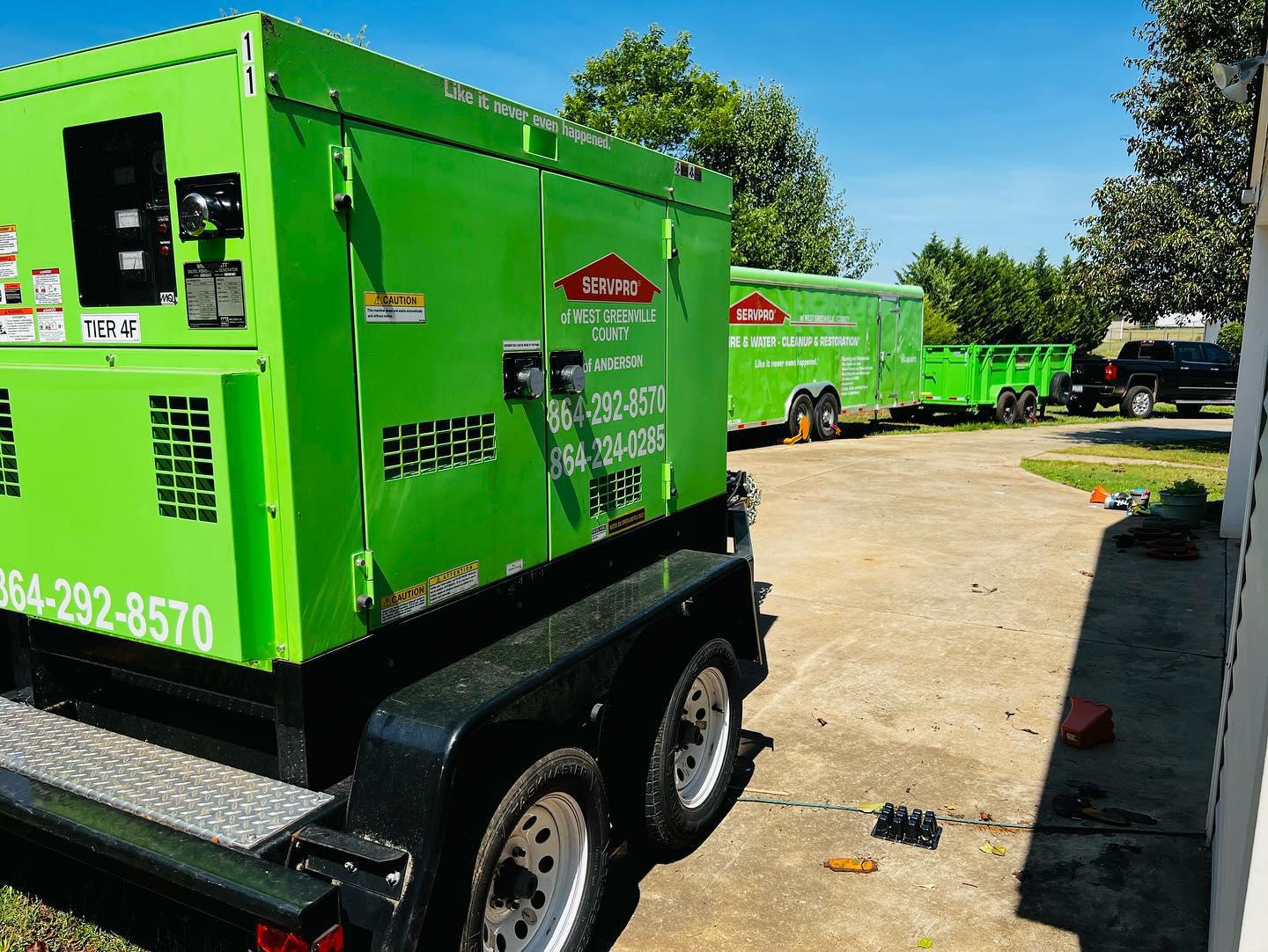 SERVPRO Green Generator for a big mitigation job.
