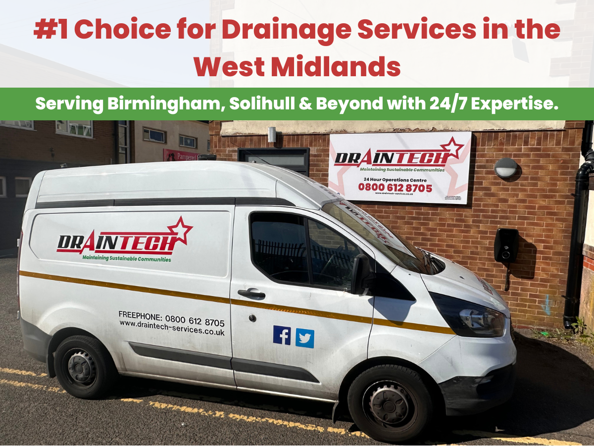 #1 Drainage Contractors in the West Midlands
Draintech Services (Midlands) Ltd is the number one choice for expert drainage solutions across Birmingham, Coventry, Wolverhampton, and the wider West Midlands.
Backed by over 35 years of hands-on experience, we specialise in drain repairs, CCTV drain surveys, and 24/7 emergency drainage services for both residential and commercial properties.
From blocked drains and collapsed pipework to urgent flooding issues, our fully qualified engineers provide fast, dependable, and cost-effective solutions tailored to your specific needs.
We use advanced equipment, including high-pressure water jetting and CCTV diagnostics, to identify and resolve drainage problems with minimal disruption.
We proudly serve homeowners, landlords, businesses, and industrial sites across the region. When it comes to local drainage services, Draintech is the trusted name you can rely on to keep everything flowing smoothly.