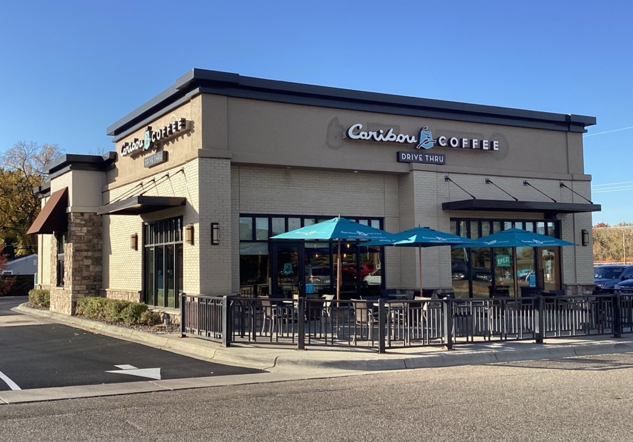 Storefront of the Caribou Coffee at 185 Century Ave in Woodbury