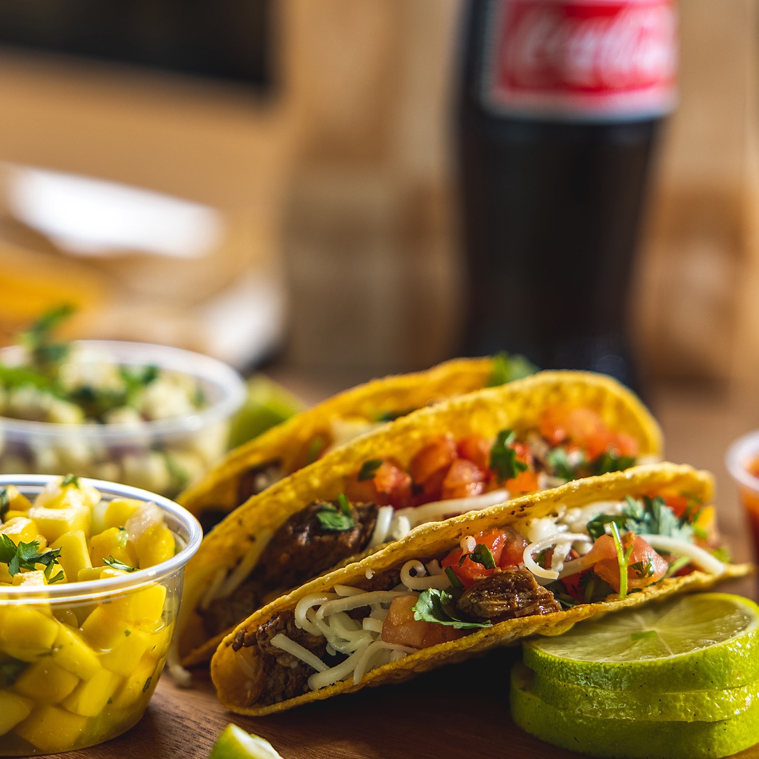 hard shell tacos with classic mexican coke
