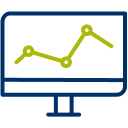 Computer displaying line graph icon.