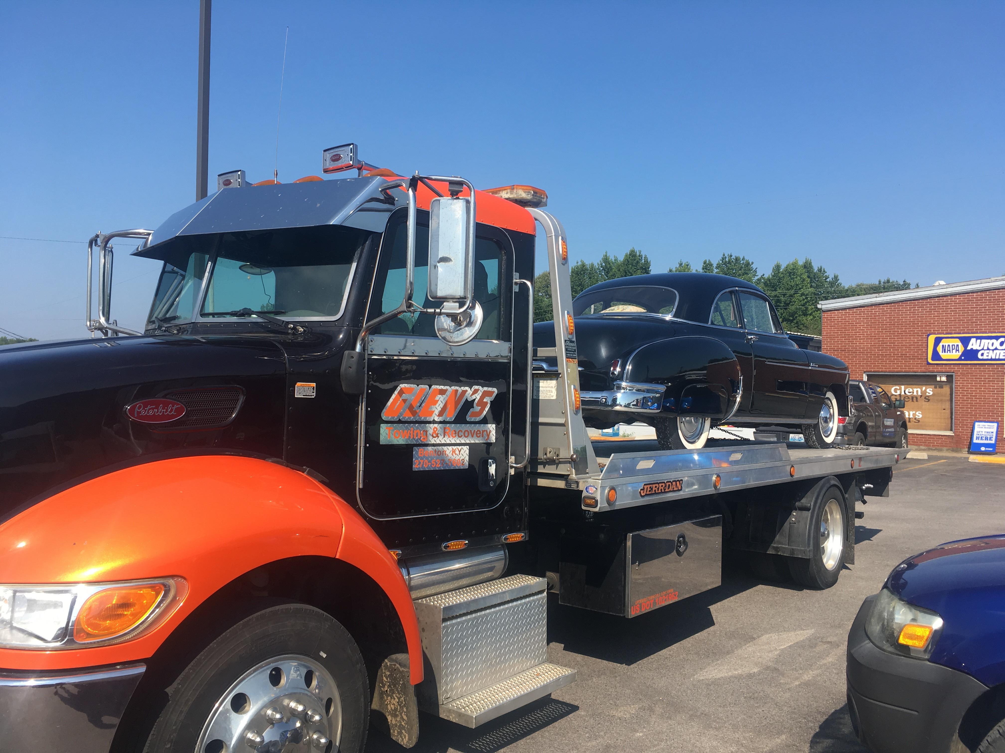 Glen's Automotive & Towing | Benton, KY | (270) 527-7602 | 24 Hour Towing Service | Light Duty Towing | Medium Duty Towing | Heavy Duty Towing | Flatbed Towing | Box Truck Towing | School Bus Towing | Classic Car Towing | Dually Towing | Exotic Towing | Junk Car Removal | Limousine Towing | Winching & Extraction | Wrecker Towing | Luxury Car Towing | Accident Recovery | Equipment Transportation | Moving Forklifts | Scissor Lifts Movers | Boom Lifts Movers | Excavators Movers | Compressors Movers | Loadshifts | Sport Car Towing | Long Distance Towing | Auto Transport | Tire Service | Tipsy Towing | Lockouts | Fuel Delivery | Jump Starts | Private Property Impound (Non-Consensual Towing) | Roadside Assistance | Motorcycle Towing