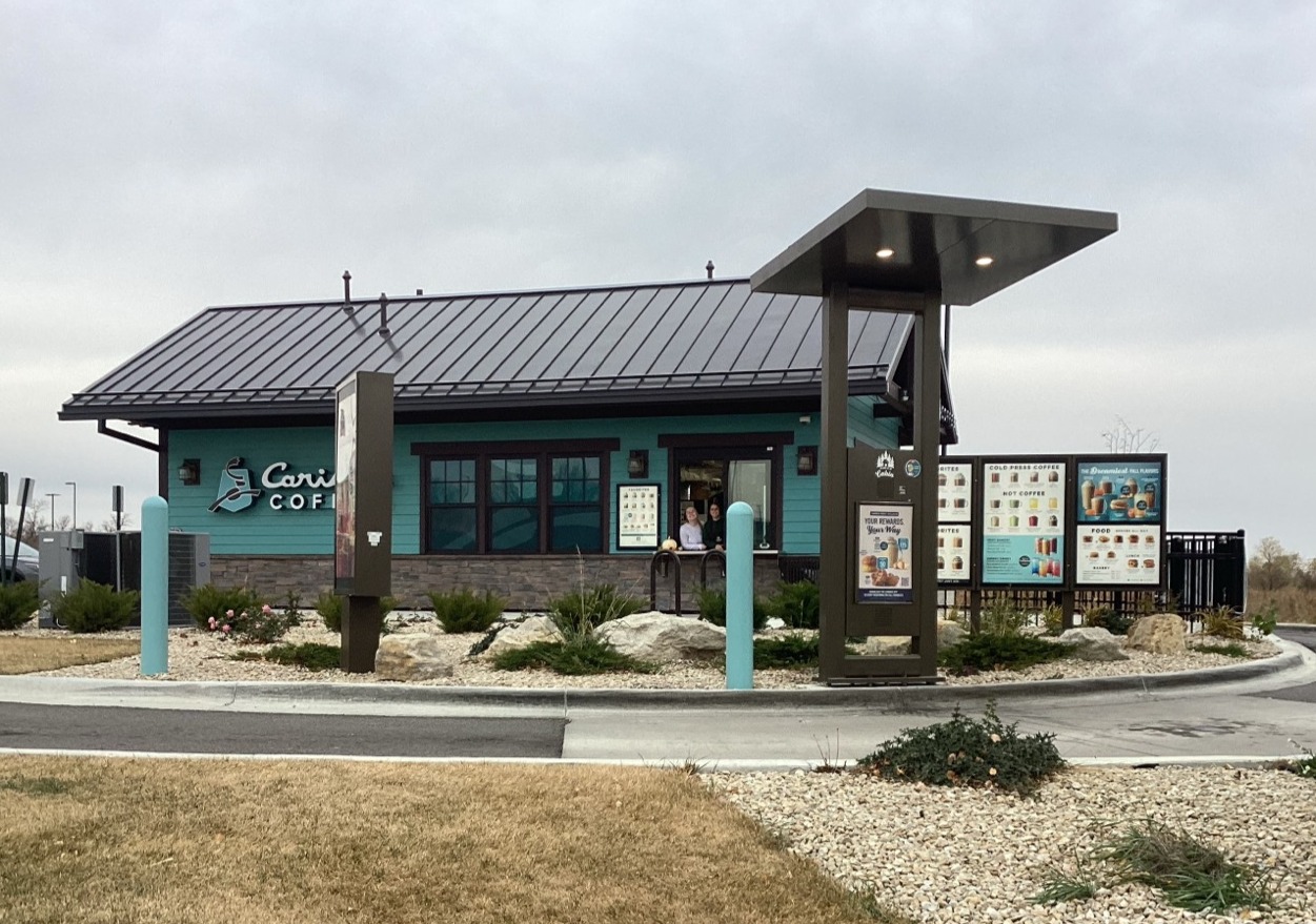 Storefront of the Caribou Coffee at 4303 Dakota Street in Alexandria