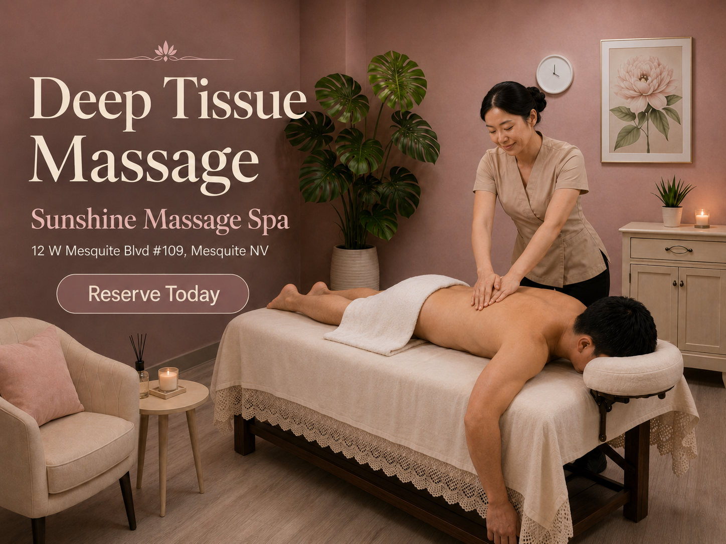 Sunshine Massage Spa shop photo in Mesquite, NV, showing the massage spa environment for local customers looking for massage near me, body massage, deep tissue massage, and relaxing massage services.