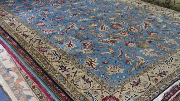 9x12 Silk and Wool Persian Qum with Birds.
One of the many Persian Pictorials you will see at Carpetbeggars Hand Knotted Rugs in Baltimore.