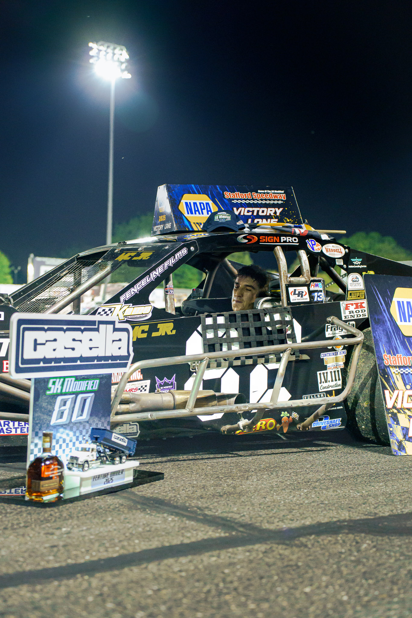 Custom Victory Lane trophy designed and fabricated by Sign Pro to commemorate a race win at Stafford Motor Speedway.
