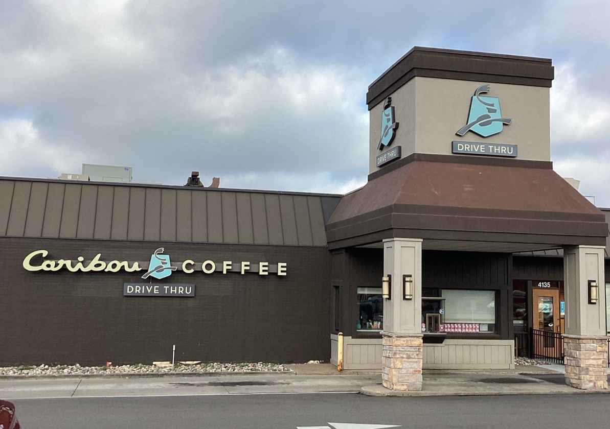 Storefront of the Caribou Coffee at 4135 West Division Street in St. Cloud