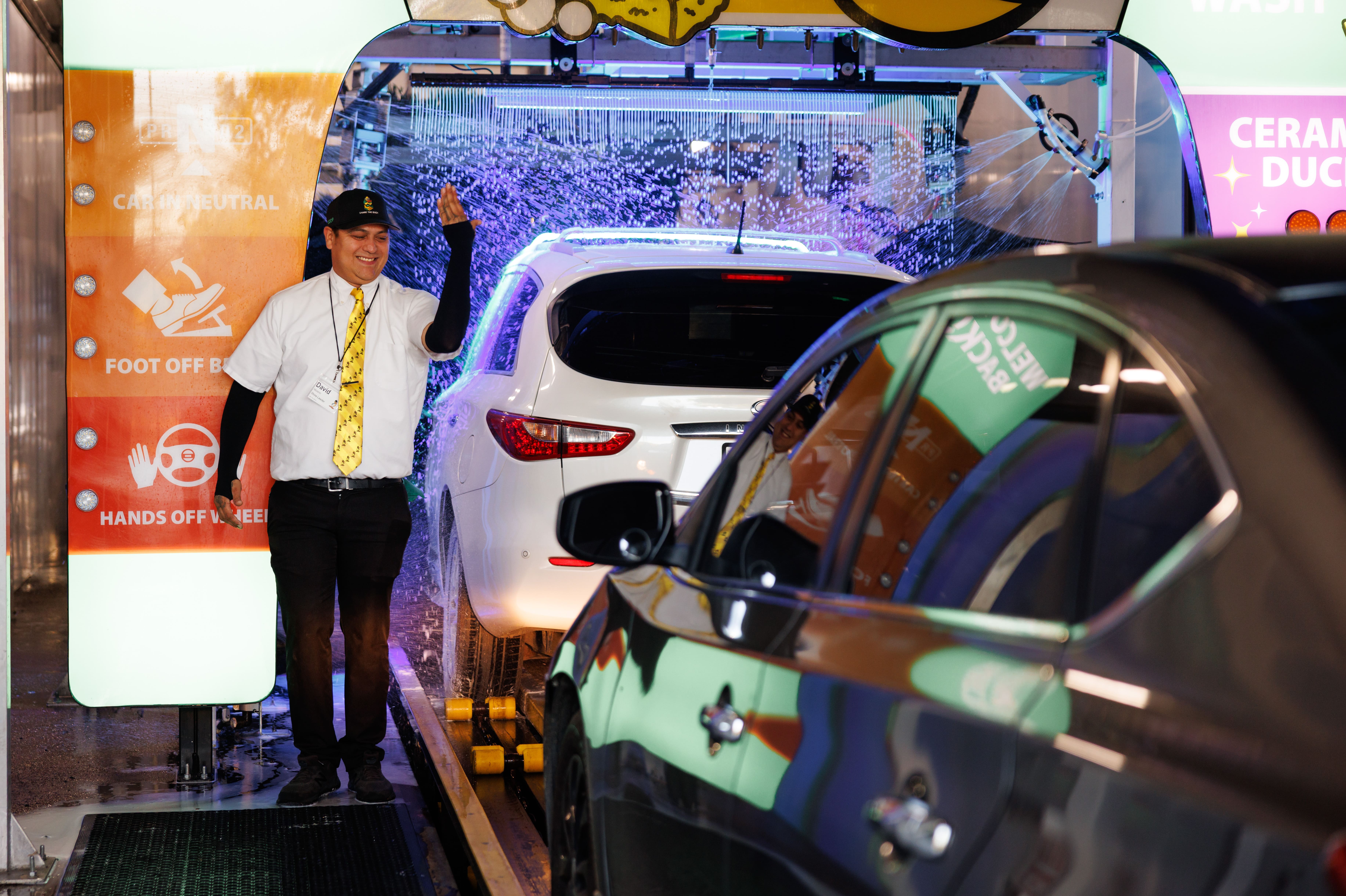 Safety and speed go hand in hand. Quick Quack team members help guide vehicles into the wash tunnel so every guest enjoys a smooth, fast, and high-quality ceramic wash experience.