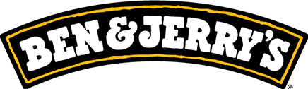 Bogenförmiges Logo von Ben & Jerry’s vor schwarzem Hintergrund