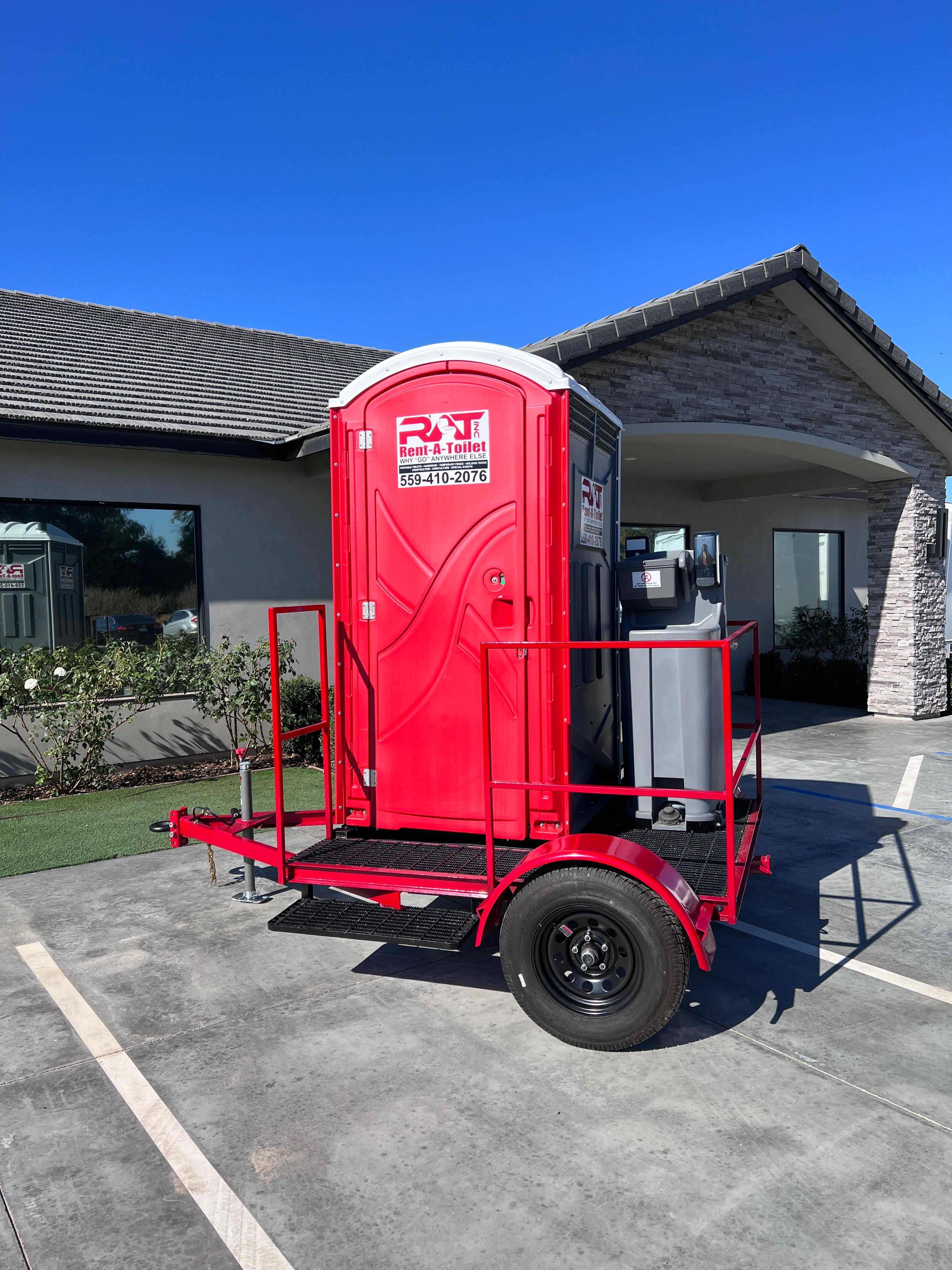 single mounted mobile trailer porta potty with handsfree handwash