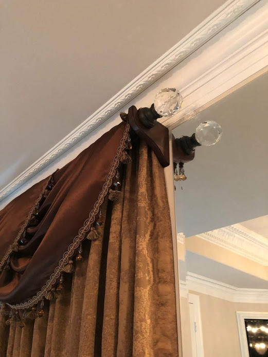 Small details are essential for any beautiful home! Crystal Finials paired with Custom Draperies were the perfect choice for this Richmond home.